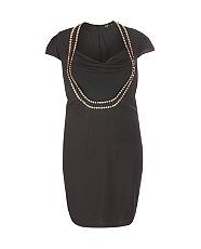 Black (Black) Koko Black Pearl Embellished Cowl Neck Dress  268222701 