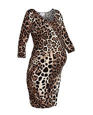 Brown Pattern (Brown) John Zack Maternity Leopard Print Bodycon Dress 