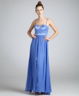 Hoaglund New York  blue cloud silk beaded strap evening dress  style 