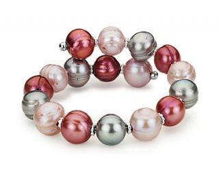 Multi Colour Freshwater Cultured Pearl Cuff Bracelet with Sterling 