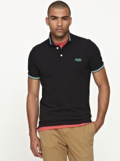 Superdry Mens Tipped Collar Polo Shirt   Black/Aquamarine Littlewoods 