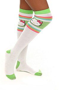 Hello Kitty Green Rainbow Stripe Knee High Socks