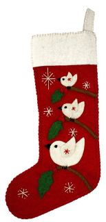 Fair Trade Holiday Tree Top Birds Stocking   Red   