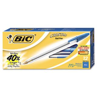 BIC Cristal Stick Ball Pen with 1.0 mm Medium Point, Clear Barrel   12 