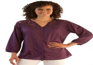 Plus Size Blouse in soft dot jacquard with crochet trim  Plus Size 3 