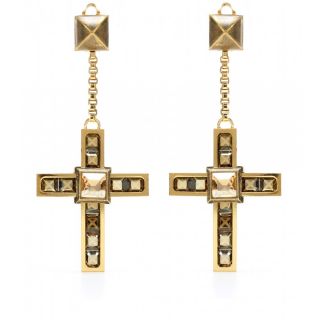 Lanvin   CROSS SHAPED CRYSTAL EMBELLISHED CLIP ON EARRINGS    