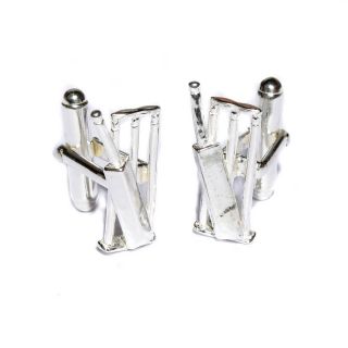 solid silver cricket wicket and bat cufflinks by me and my sport 