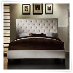 Fenton Tufted Upholstered Low Profile Bed   Ivory Linen