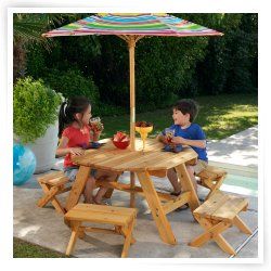 KidKraft Octagon Patio Table and Stools with Striped Umbrella