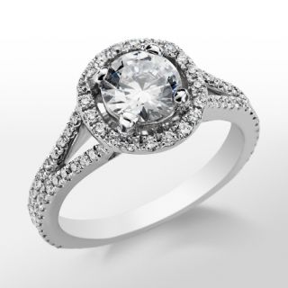Monique Lhuillier Split Shank Halo Engagement Ring in Platinum  Blue 