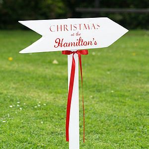 Personalised Christmas Wooden Sign Post   garden & outdoors