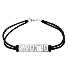 Nameplate Bracelet in Sterling Silver with Black Braided Cord (10 