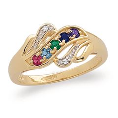 18K Gold Plate Diamond Accent Birthstone Swirl Ring (2 5 Stones 