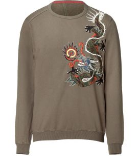 Maharishi Olive Dragon Embroidery Crew Sweater  Herren  Sportswear 