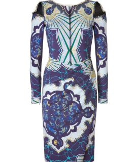 Emilio Pucci Navy/Azure Graphic Print Peep Shoulder Dress  Damen 