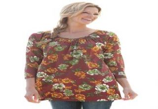 Plus Size Top, tunic length in a pretty knit chintz print with elastic 