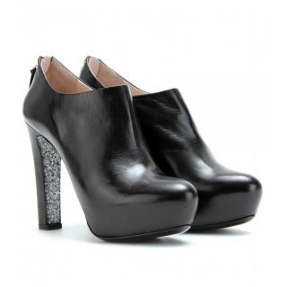 Miu Miu   LEATHER ANKLE BOOTS WITH GLITTER SOLES   