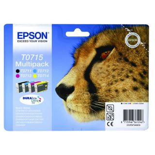 Epson T0715 Multipack Inks x 4 (BK/C/M/Y) (Cheetah)  Printer Ink for 