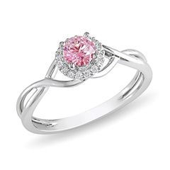 CT. T.W. Enhanced Pink and White Diamond Frame Twist Engagement 
