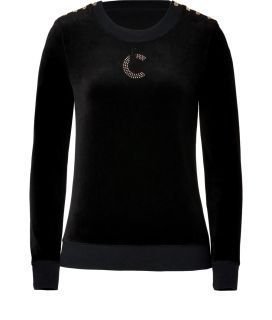 Juicy Couture Black Rhinestone Monogram Velour Pullover  Damen 