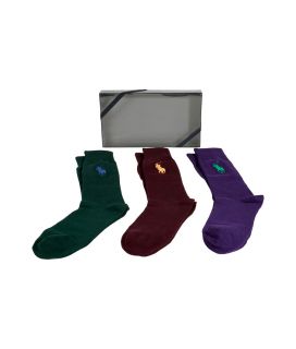 Polo Ralph Lauren Purple,Fir Green And Bordeaux Set Of Classic Socks