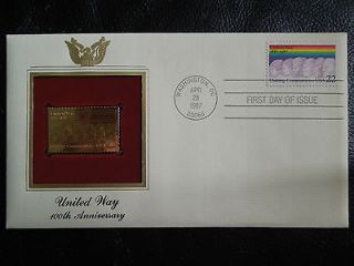 1987 FIRST DAY COVER  22 KT GOLD STAMP  UNITED WAY  100TH 