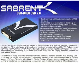 Buy the Sabrent USB 2.0 to DVI/VGA/HDMI Display Adapter  