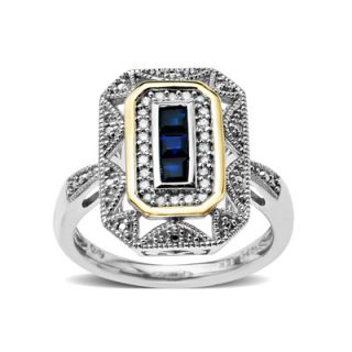 Princess Cut Sapphire and 1/8 CT. T.W. Diamond Antique Ring in 