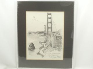 1977 DON DAVEY Lithograph Golden Gate Bridge Silber Framed & Matted 