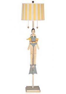 Girl Swimmer Puppet with Striped Shade Floor Lamp