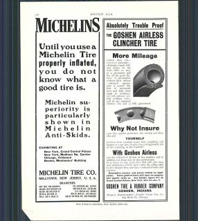   Ad 1909 Automobile Michelins Tire Goshen Airless King Leather Permanit