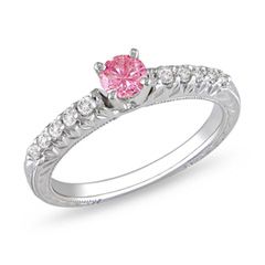 CT. T.W. Enhanced Pink and White Diamond Engagement Ring in 10K 