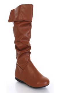 Tan Faux Leather Slouchy Mid Calf Flat Comfy Boots @ Amiclubwear Boots 