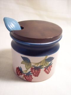 Handmade German Pottery Jelly/Preserve​s Jar W/Wood Lid & Ladel 