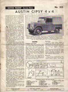 Austin Gipsy 4 x 4 Motor Trader Service Data No. 313 1958