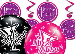 DIVORCE Party Items & Decorations, sash, balloons, games, plates 