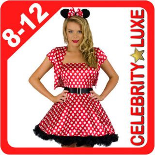 New Ladies 70s Minnie Mouse Disney Fancy Dress Costume 8 10 12 S M L 