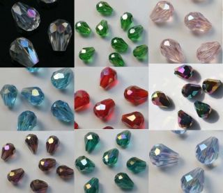 Fashion 100pcs Faceted Glass Crystal Charm Teardrop Style Spacer Beads 
