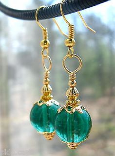 買 Olde Castle Arts ~ Fancy Topped Glass Globe Earrings   Teal Green