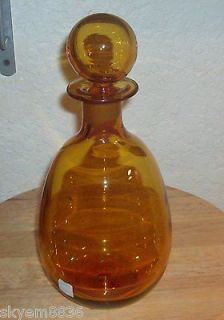 Blenko Art Glass Yellow Amber Honey Decanter Bottle Pontil Label 