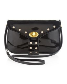 Kelsie Patent Leather Clutch Bag, Black   