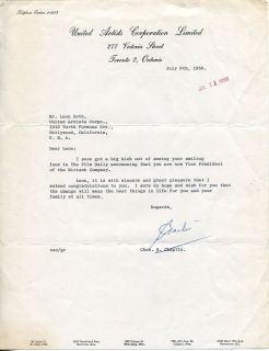 CHARLIE CHARLES CHAPLIN SIGNED AUTOGRAPHED TYPED UNITED ARTISTS LETTER 