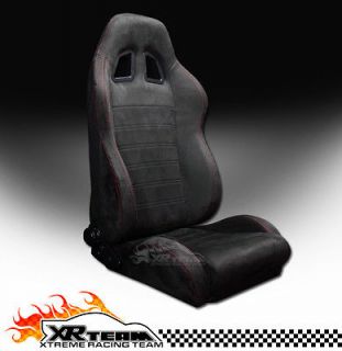   Suede Black & Red Stitch Racing Bucket Seat+Sliders 42 (Fits GMC