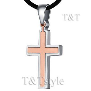 9K Rose Gold GP Stainless Steel Cross Pendant Necklace (CP77)