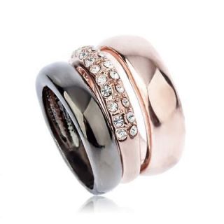   chic Cocktail Fashion 3 Rings rose gold GP Swarovski clear Crystal