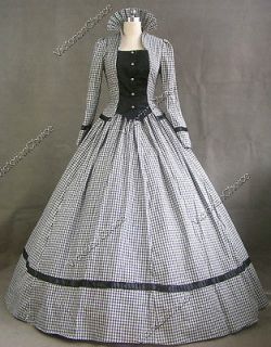 Gothic Victorian Cotton Tartan Dress Ball Gown Cosplay Reenactment 111 