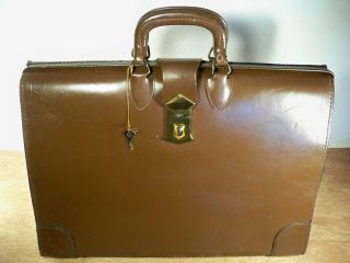   Leather Lawyers Briefcase Satchel Gladstone Professional Bag Case