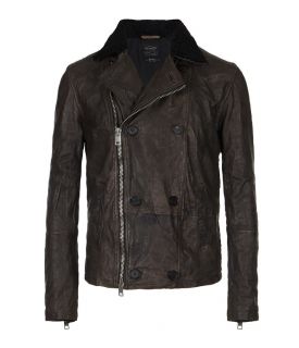 Diverse Leather Pea Coat, Men, Leathers, AllSaints Spitalfields