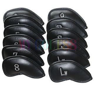 10/12 Pcs Black Oversize PU Leather Golf Iron Covers Lw Headcovers
