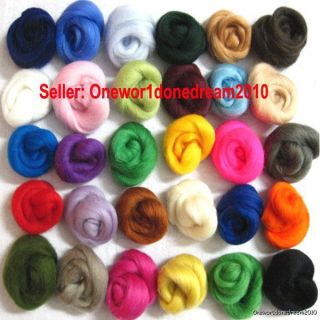 30 Colors Lot Merino Wool Roving Fibre Lot For Needle Felting Hand 